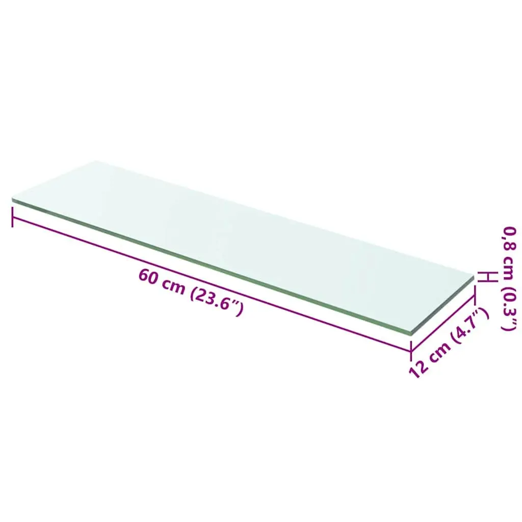 Glass Shelf Panel 60x12 cm Clear Transparent Toughened Glass Wall Mount Display