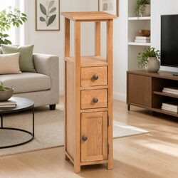 Functional Tall Corner Storage Cabinet 26x26x94cm in Oak