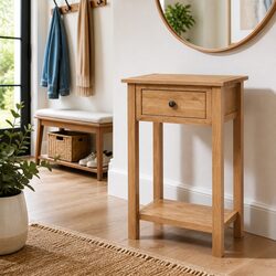 Solid Oak Wood Console Table Brown Compact Hallway Entry Display Furniture