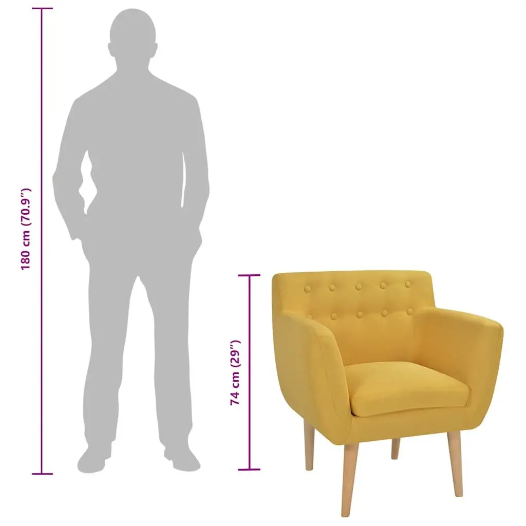Armchair Yellow Fabric Upholstery Padded Cushion Wooden Frame Living Room
