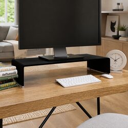 Black Glass TV Stand Monitor Riser Shelf Desktop Elevated Display Multimedia