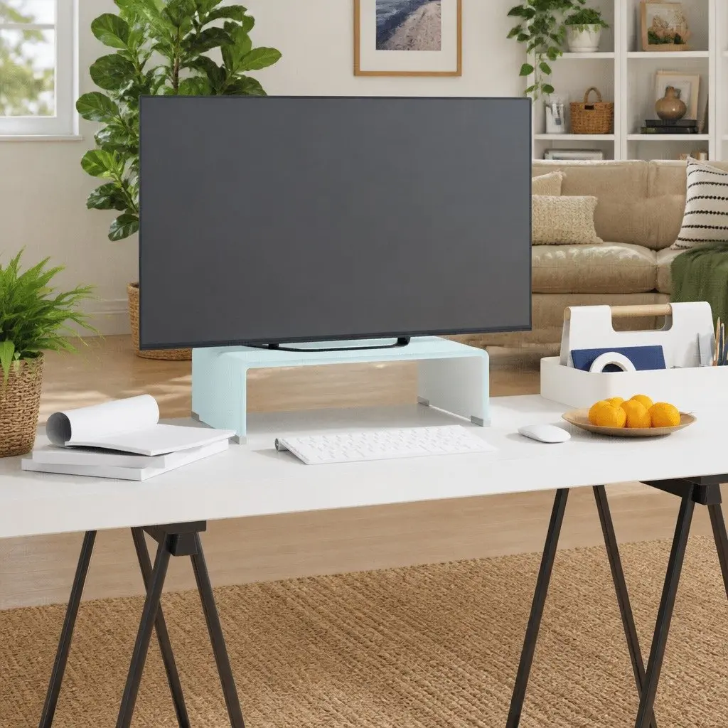 Tempered Glass Monitor Riser Green 40x25 Elevated Viewing Angle Desktop Shelf