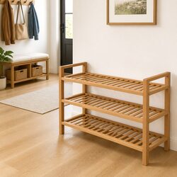 Shoe Rack Organiser in Brown Oak - Perfect for Entryways
