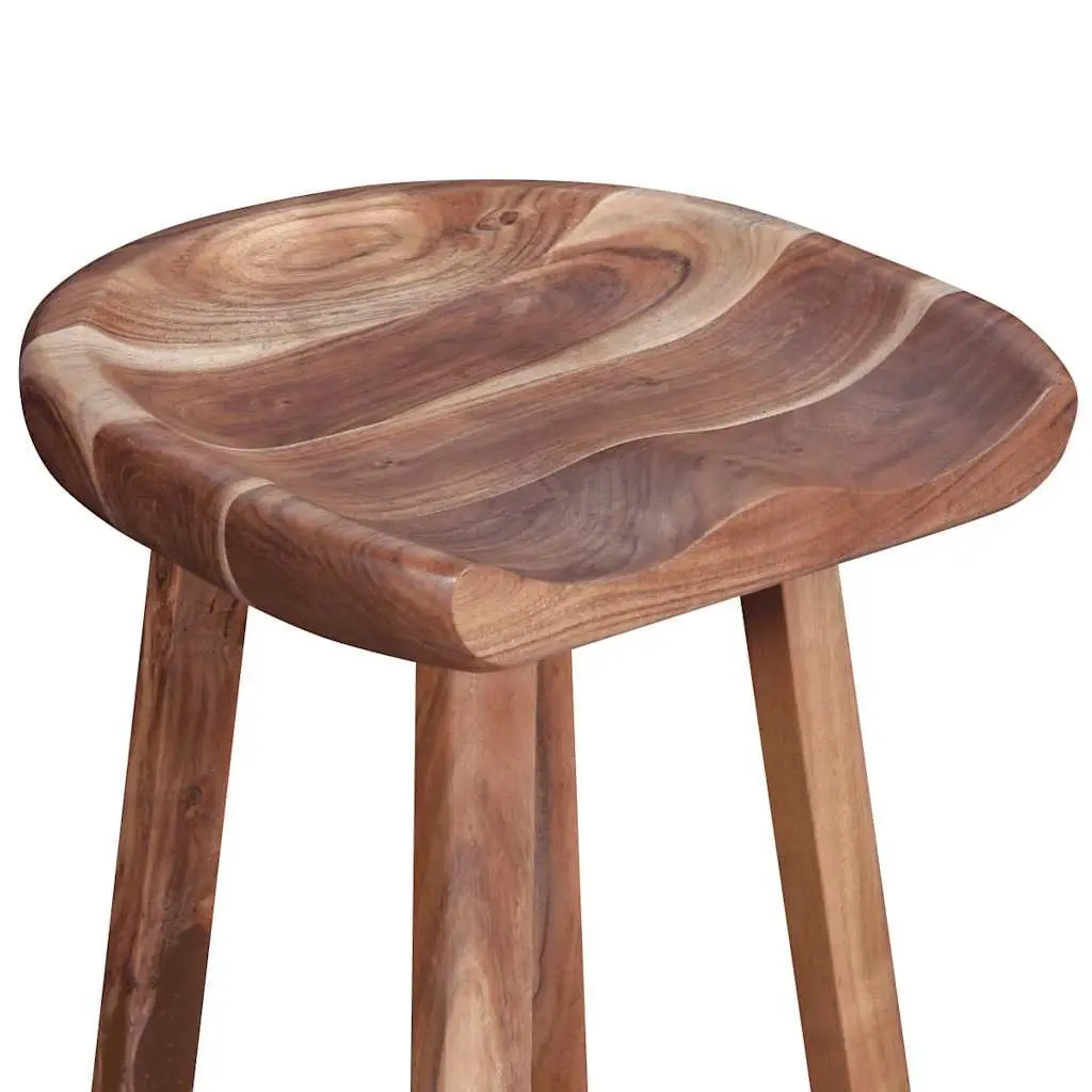 Bar Stools Set of 2 Brown Solid Acacia Wood Handmade Kitchen Counter Seating