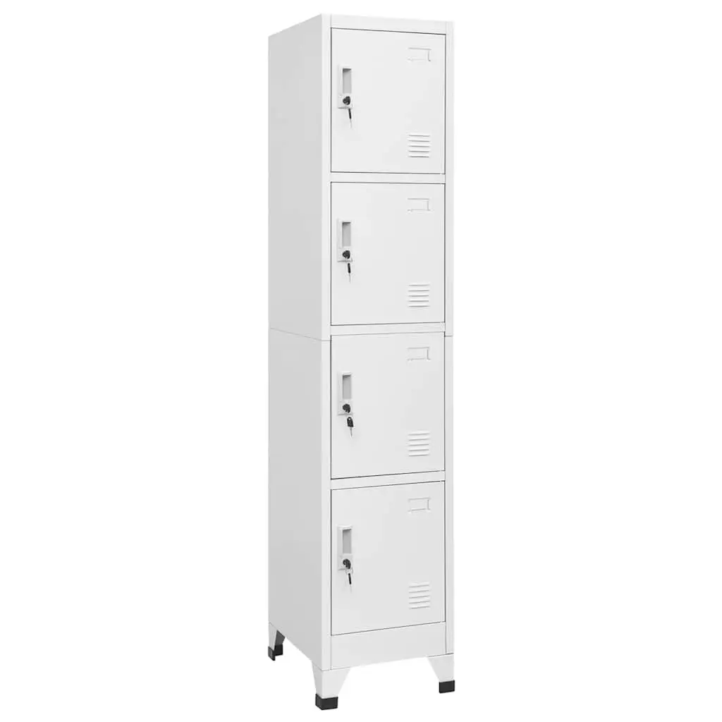 Locker Cabinet 4 Compartments Grey Steel Industrial Storage Security Doors