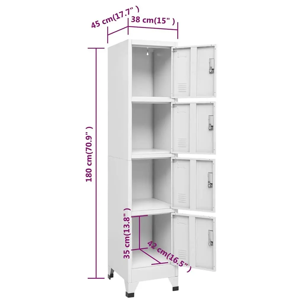 Locker Cabinet 4 Compartments Grey Steel Industrial Storage Security Doors