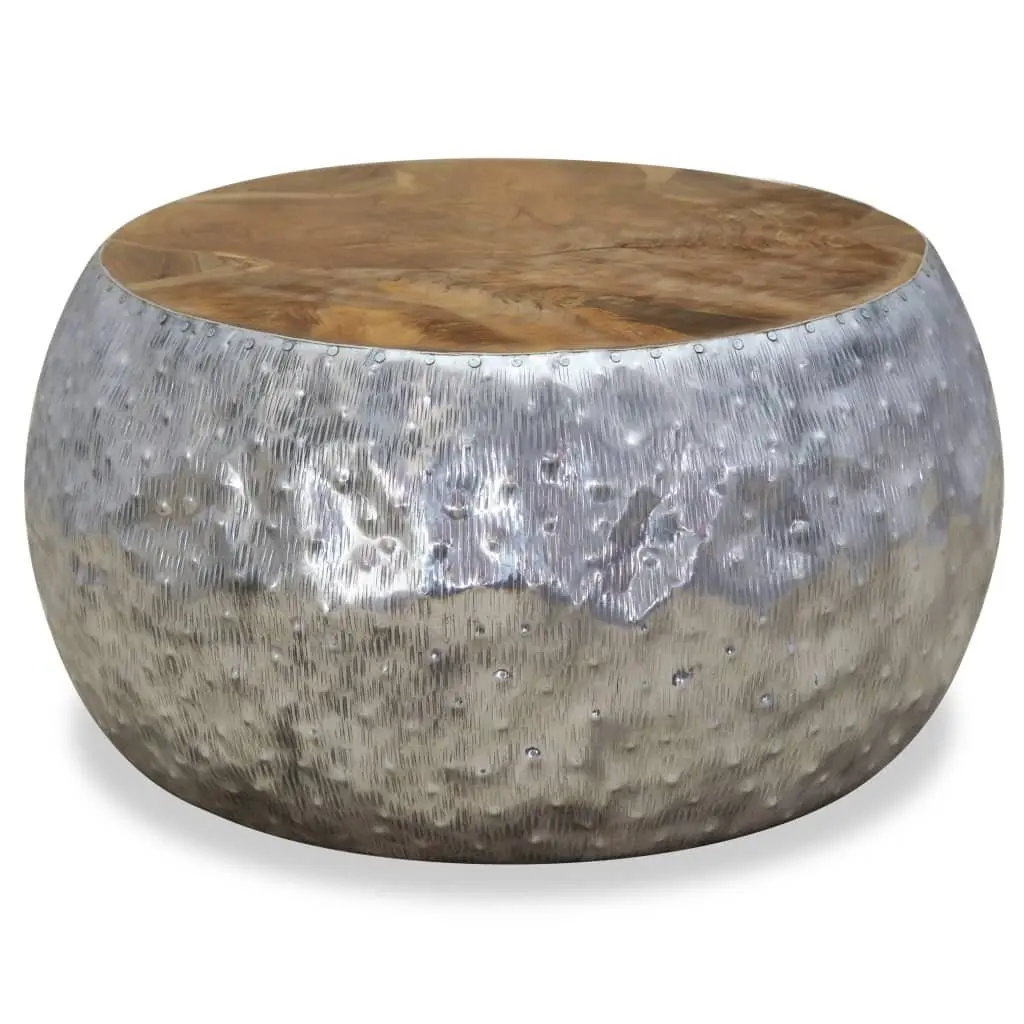 Round Coffee Table 60x60x30cm Teak Tabletop Aluminium Frame