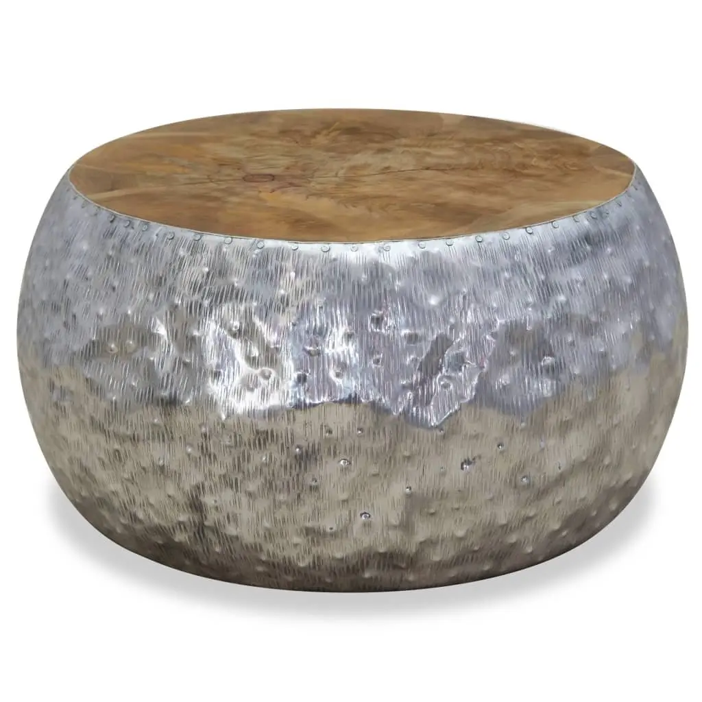 Round Coffee Table 60x60x30cm Teak Tabletop Aluminium Frame