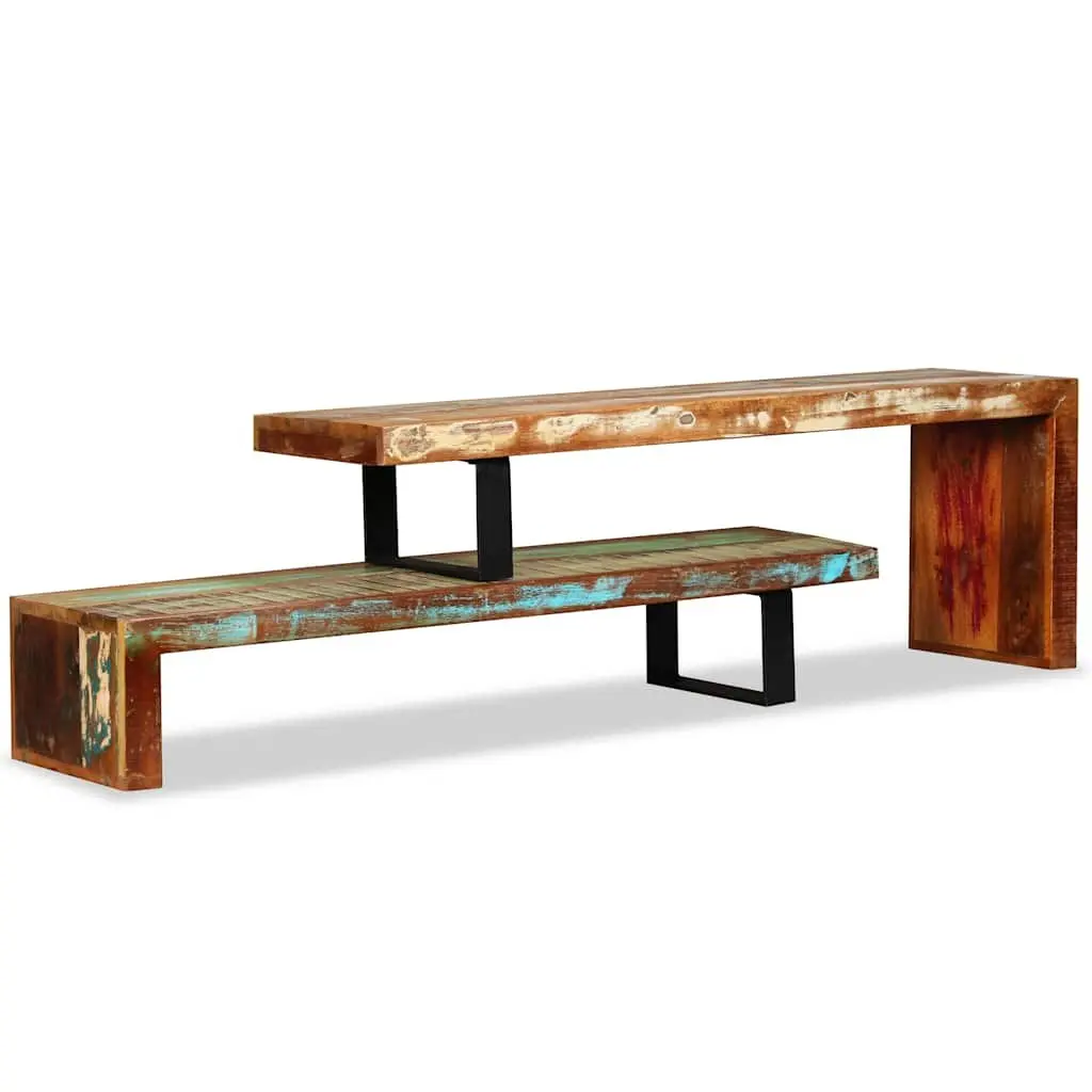TV Stand Solid Reclaimed Wood Brown Stackable 2-Tier Storage Cabinet