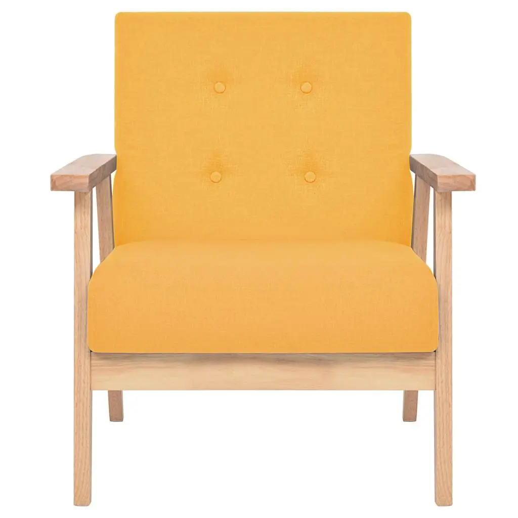 Armchair Yellow Fabric Upholstered Living Room Lounge Chair with Foam Padding and Solid Wooden Frame