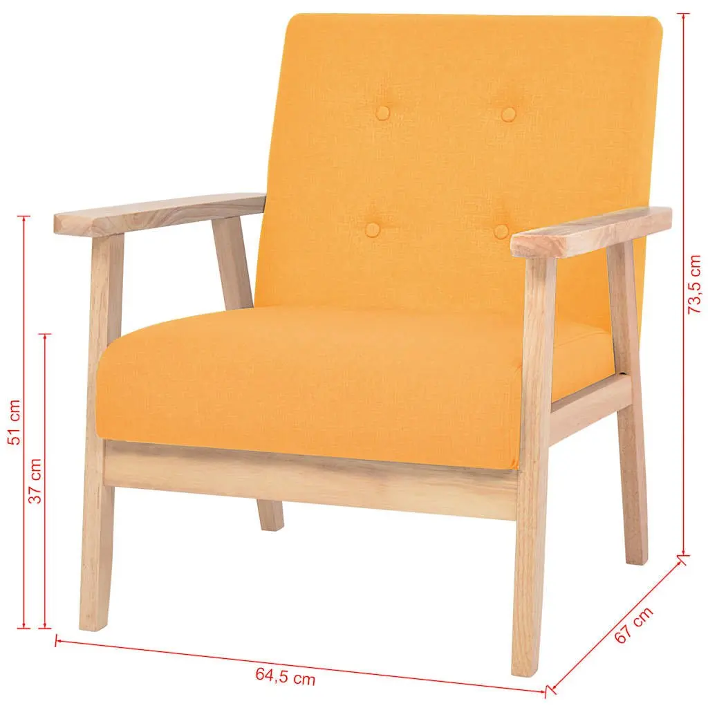 Armchair Yellow Fabric Upholstered Living Room Lounge Chair with Foam Padding and Solid Wooden Frame