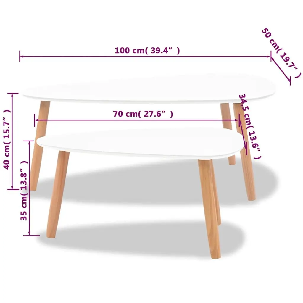 Coffee Table Set 2 Pieces Scandinavian Style Solid Pinewood MDF Tabletops