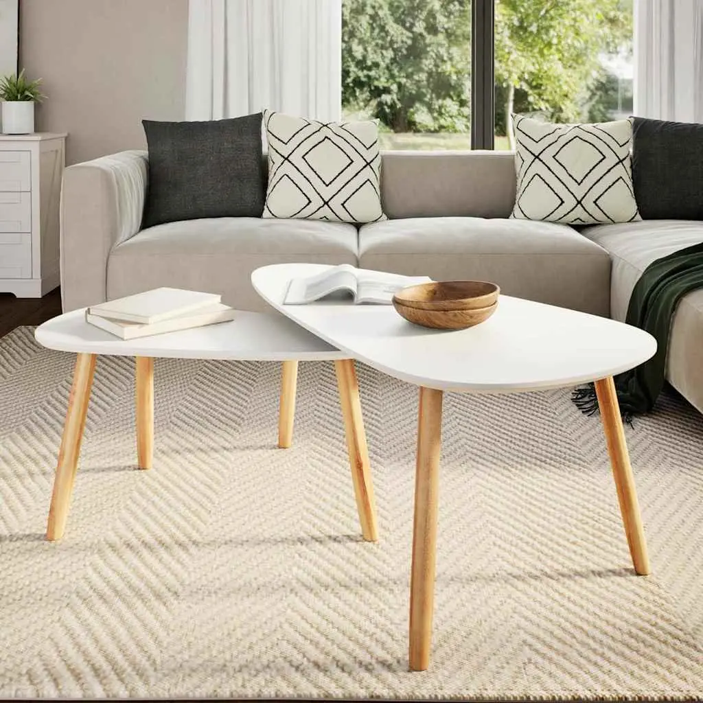 Coffee Table Set 2 Pieces Scandinavian Style Solid Pinewood MDF Tabletops