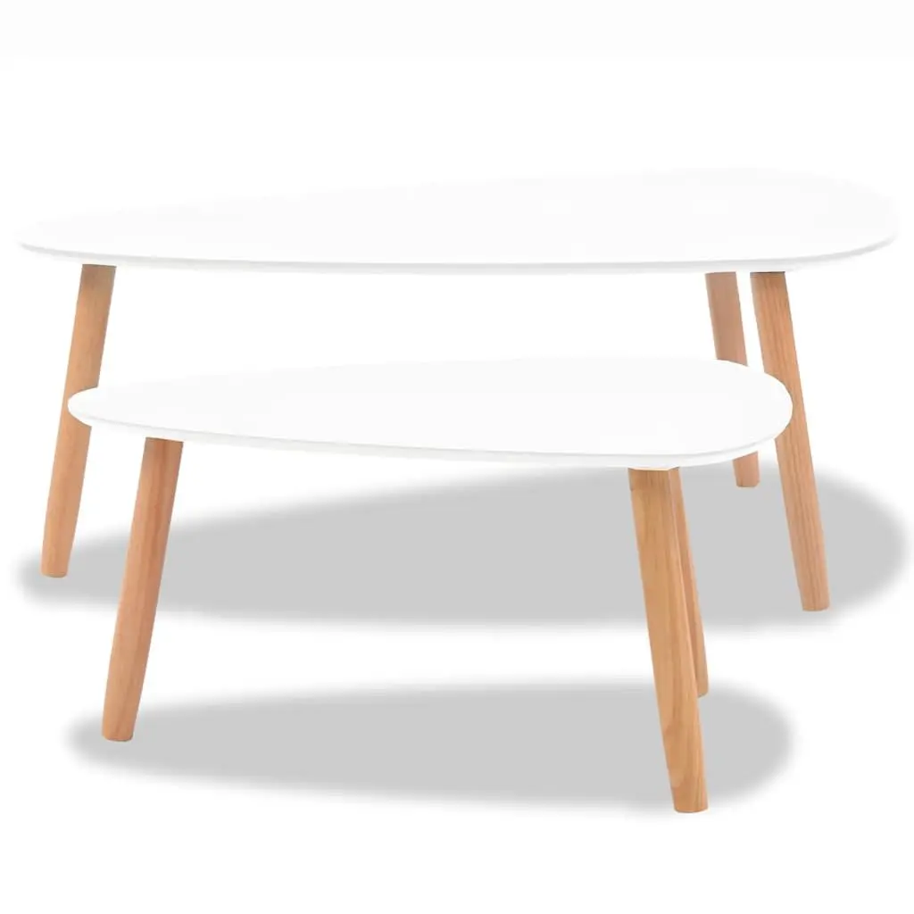 Coffee Table Set 2 Pieces Scandinavian Style Solid Pinewood MDF Tabletops