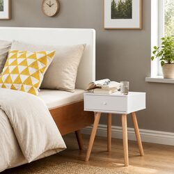 Set of 2 White Nightstands with Storage Drawers