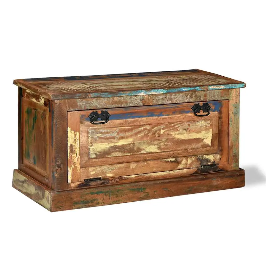 Shoe Storage Bench Solid Reclaimed Wood 2 Large Interior Compartments for Entryway Hall