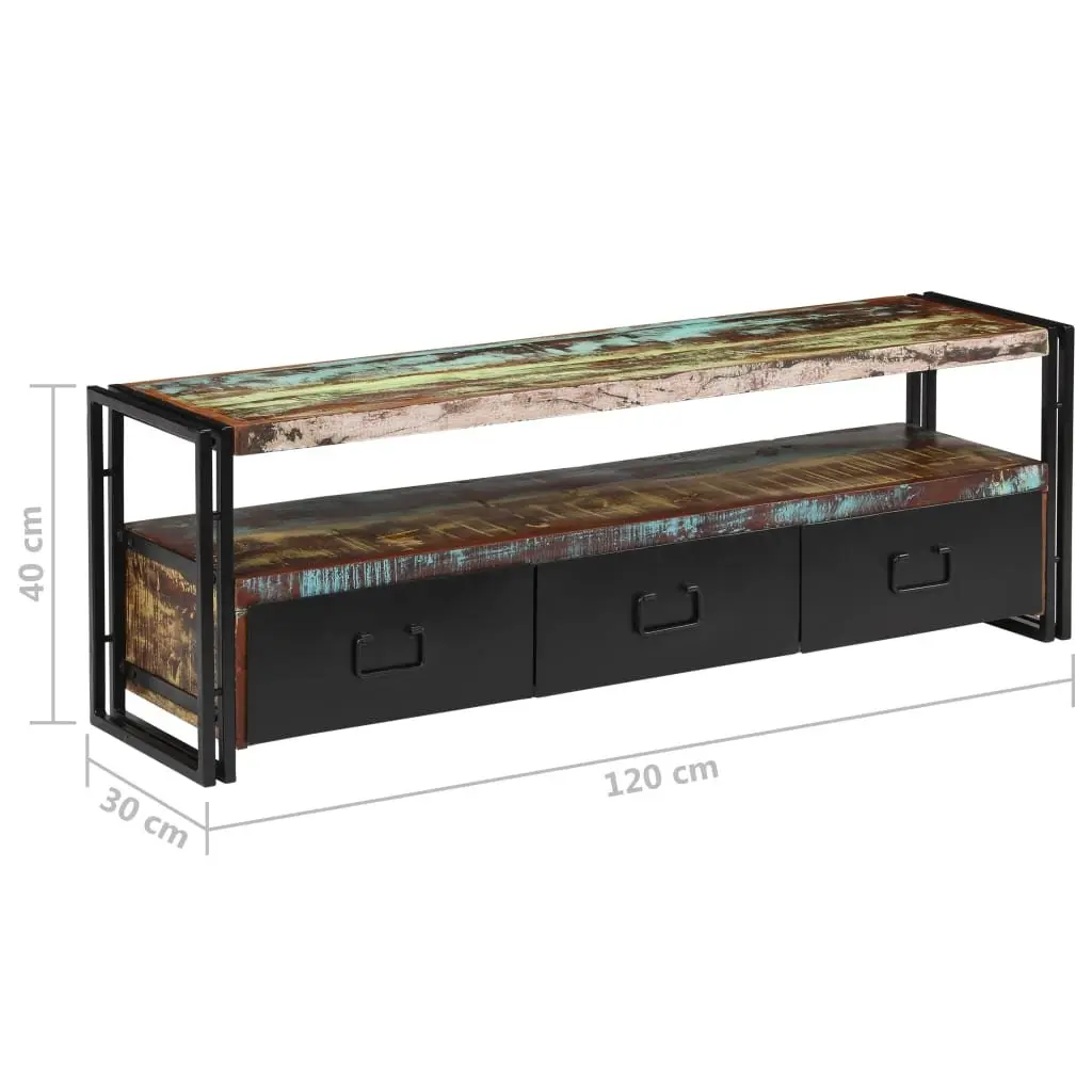 TV Cabinet Solid Reclaimed Wood Industrial Style 3 Drawers 1 Shelf