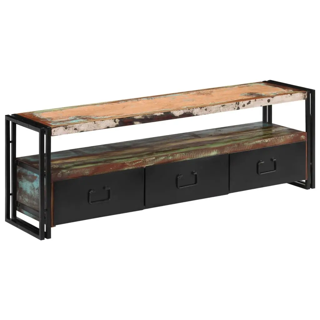 TV Cabinet Solid Reclaimed Wood Industrial Style 3 Drawers 1 Shelf