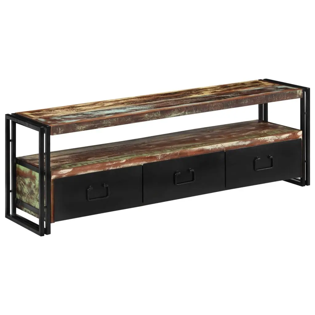 TV Cabinet Solid Reclaimed Wood Industrial Style 3 Drawers 1 Shelf