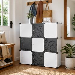 Storage Cube Organiser 9 Compartments Shoe Rack Bookcase Shelving Unit Black
