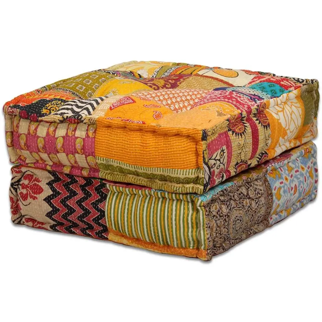 Modular Pouffe Sofa Bed 2-Seater Patchwork Fabric Convertible Couch