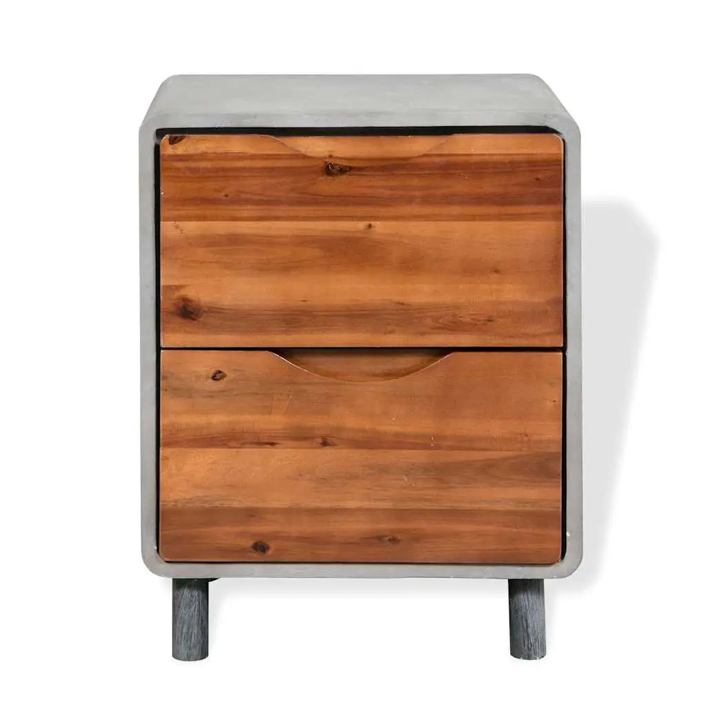 Bedside Table 40x30x50cm Concrete Frame Industrial Style Storage Drawers Grey