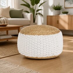 Elevate Your Living Space with a White Woven Pouffe 50x35cm