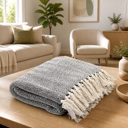 Stylish Cotton Herringbone Throw Blanket for Home Decor 160x210cm