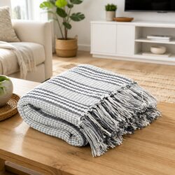Enhance Your Space with a Grey and White Cotton Throw Blanket