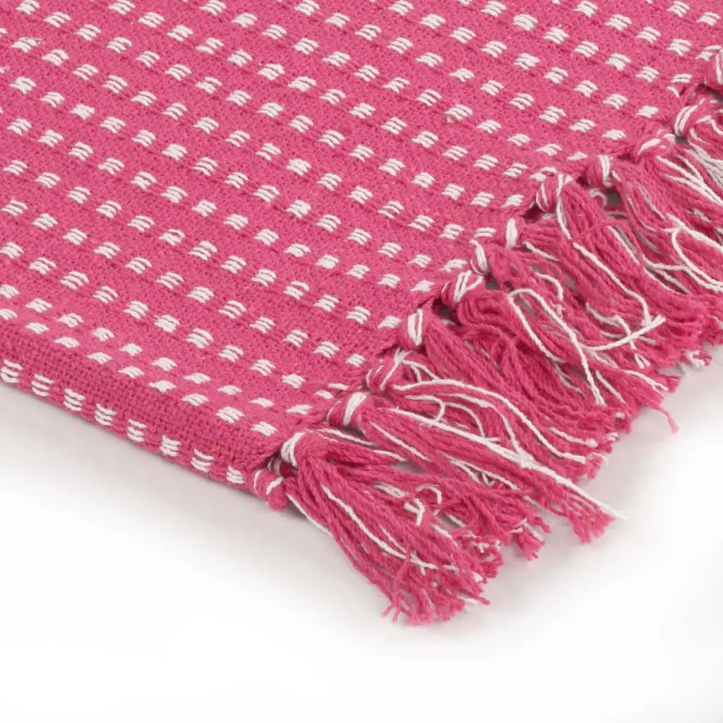 Cotton Throw Blanket 160x210 cm Pink Plaid Tassel Sofa Bed Chair Drape Cover