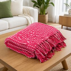 Cotton Throw Blanket 220x250 cm Pink Plaid Soft Bedroom Sofa Chair Bedding