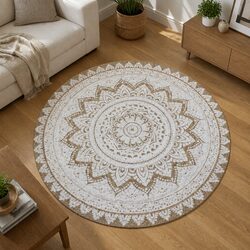 Elevate Your Space with a 90cm Beige Jute Mandala Rug