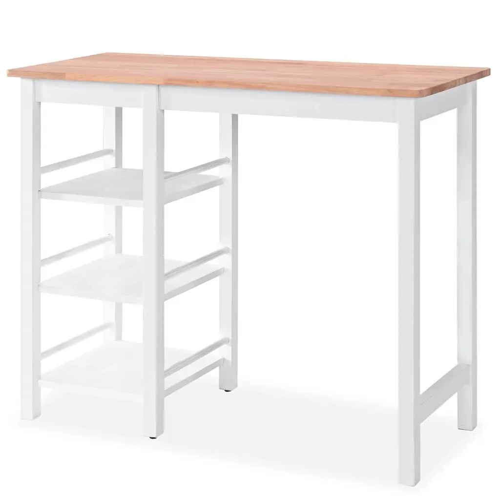 Bar Set 3 Pieces White Kitchen Dining Room Furniture with Storage Shelves and Ergonomic Stools
