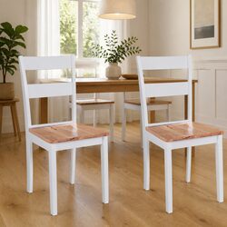 Dining Chairs 2 pcs White Rubberwood Kitchen Room Furniture Seat Set Classic