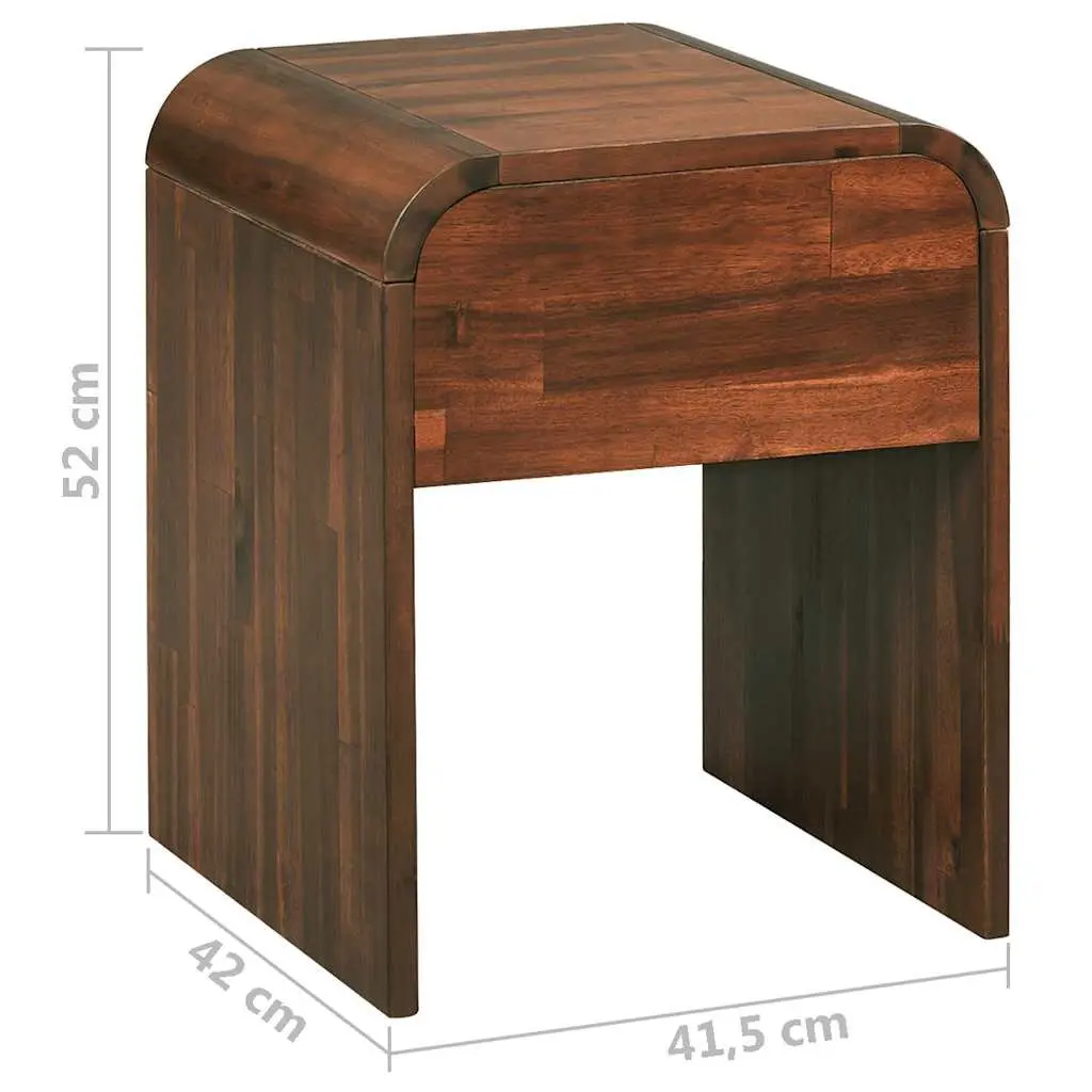 Bedside Table Brown Solid Wood Storage Nightstand with Drawer