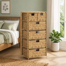 Storage Cabinet with 6 Baskets Brown Water Hyacinth Drawer Unit Organizer