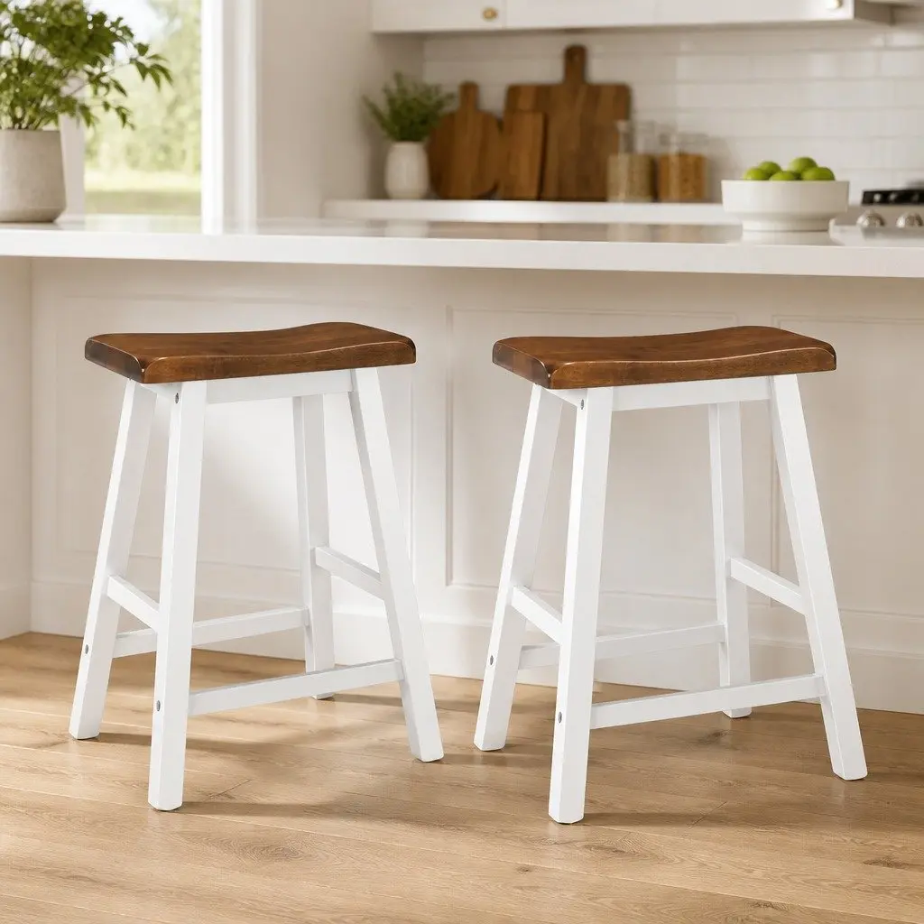 Bar Stools 2 Pack Solid Wood Brown Kitchen Counter Dining Chairs