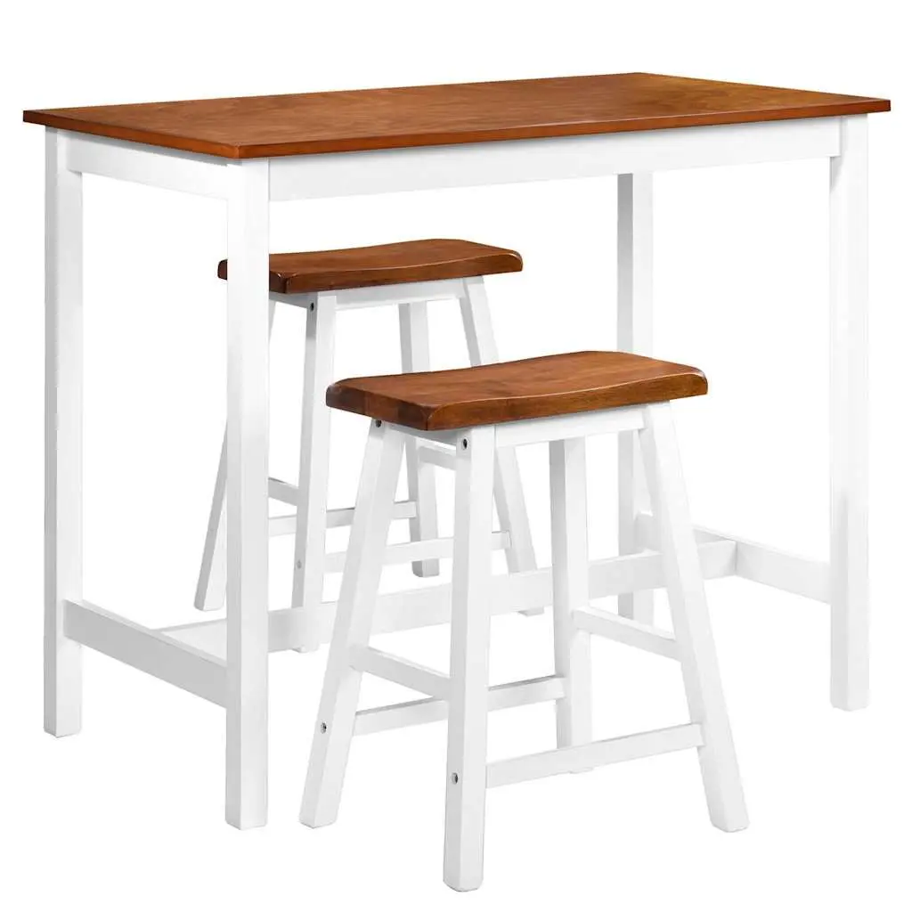 Bar Table and Stool Set 3 Piece Brown Wood MDF Top Solid Legs Easy to Clean