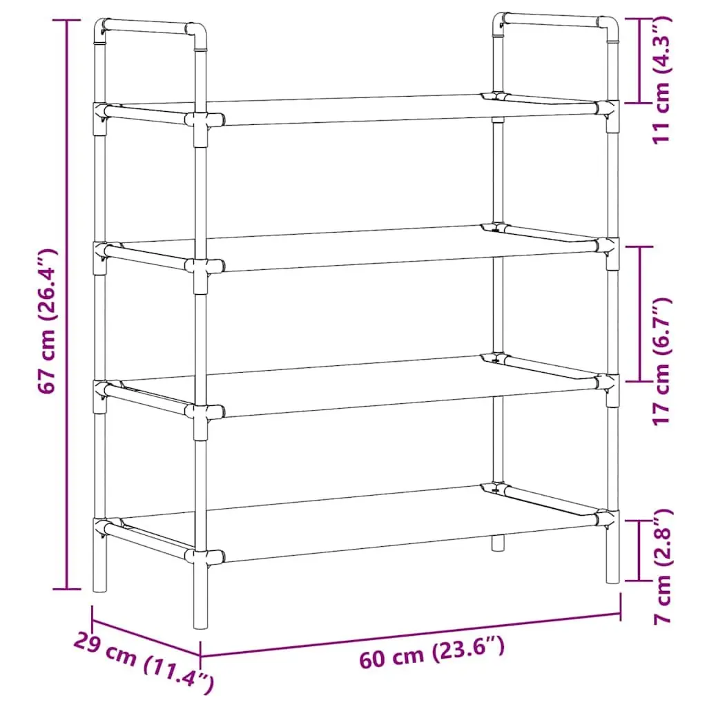 Shoe Rack 4 Shelf Storage Organiser Metal Frame Non-woven Fabric Black