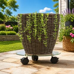 Plant Rollers 2 pcs Tempered Glass 28 cm Round 360 Degree Rotatable Lockable
