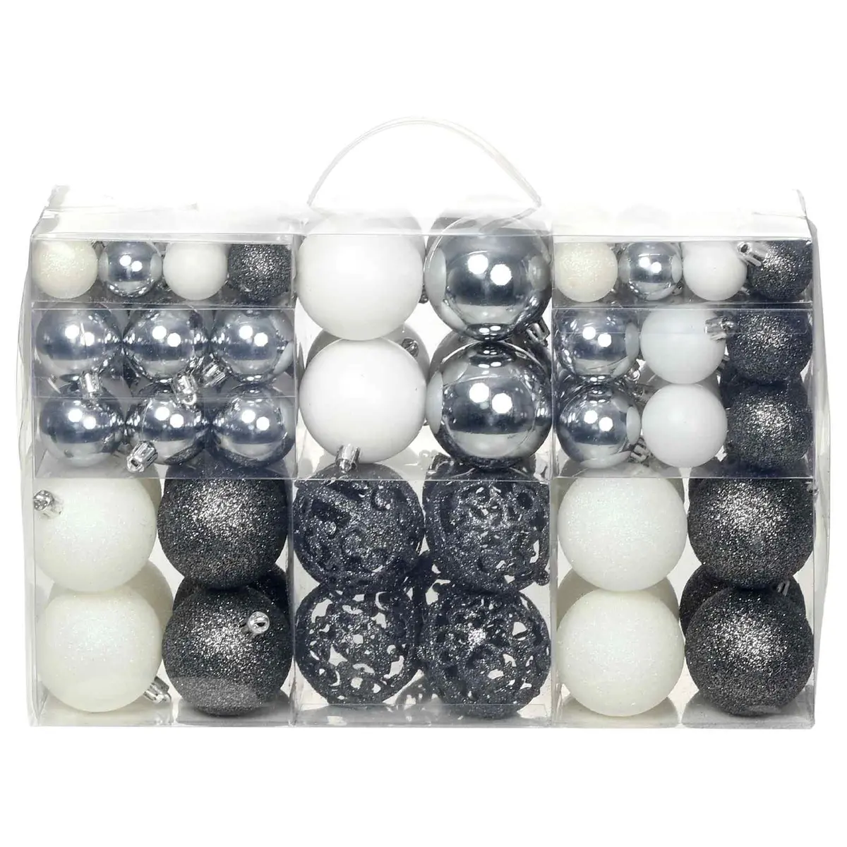 Christmas Ball Ornament Set 100 Piece 3cm 4cm 6cm Shatterproof White Grey