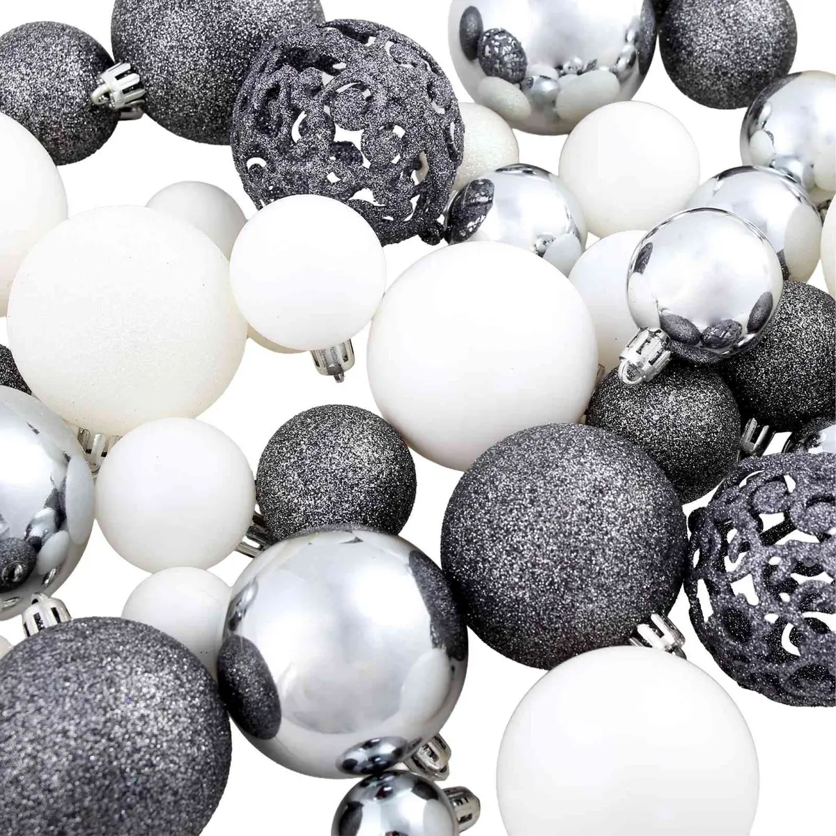 Christmas Ball Ornament Set 100 Piece 3cm 4cm 6cm Shatterproof White Grey