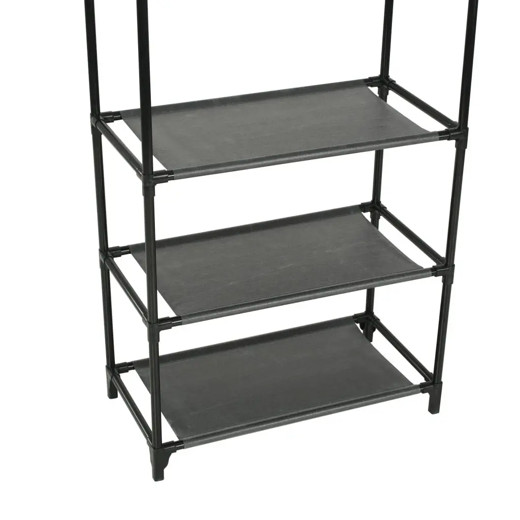 Clothes Rack Black Steel Frame with Three Non-Woven Fabric Shelves and Four Side Arms for Garment Storage