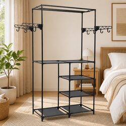 Clothes Rack Steel Frame with Non-woven Fabric Shelves Garment Storage