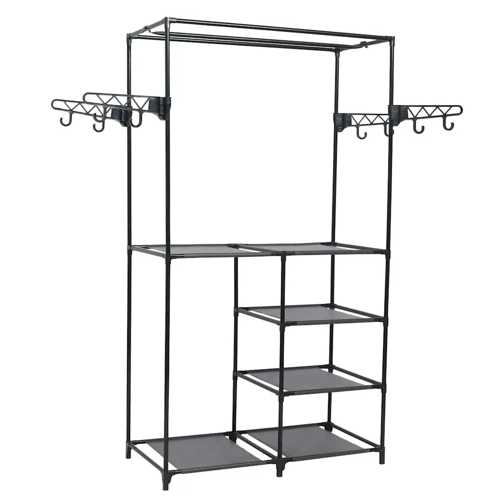 Clothes Rack Steel Frame with Non-woven Fabric Shelves and Hooks for Garment Storage