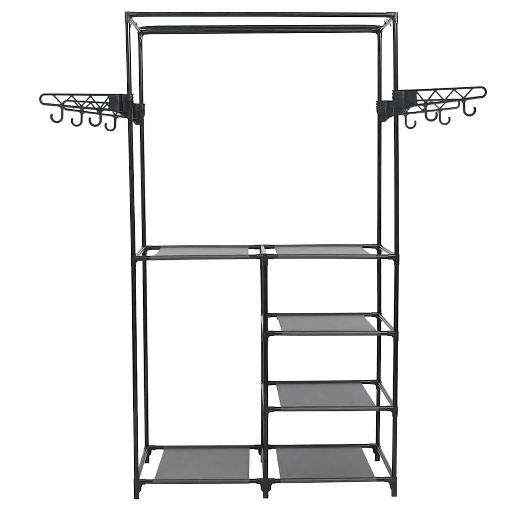 Clothes Rack Steel Frame with Non-woven Fabric Shelves and Hooks for Garment Storage