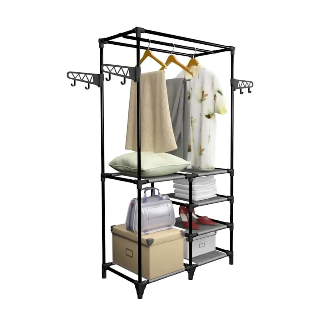 Clothes Rack Steel Frame with Non-woven Fabric Shelves and Hooks for Garment Storage