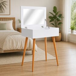 Dressing Table with Mirror White MDF Bedroom Vanity Unit Makeup Storage