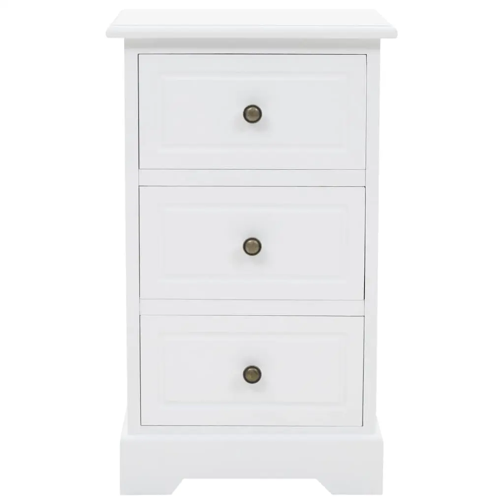 White Bedside Cabinet 3 Drawers Compact Storage Nightstand Furniture