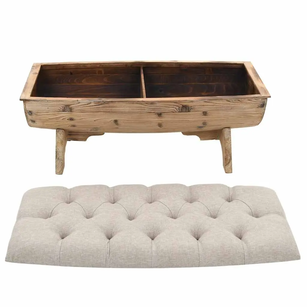 Storage Bench 103x51x44 cm Solid Wood Fabric Seat Barrel Shape Rustic
